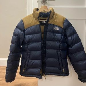 North Face Vintage 700 nuptse gold and blue puffer jacket.